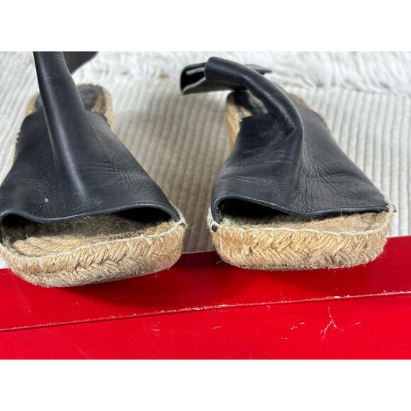 Celine Paris Leather Espadrille Wedge Heel Size 41 US 11 Black Peep Toe - Picture 4 of 8